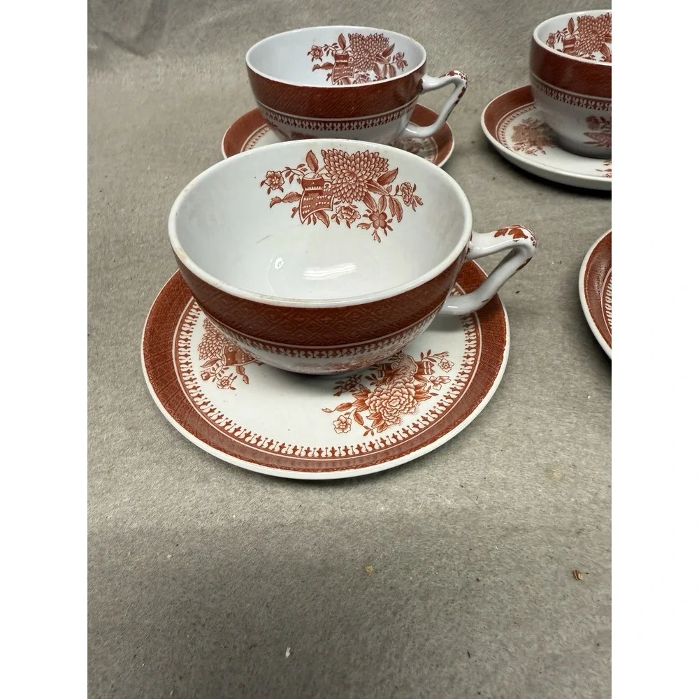 Spode Fine Stone Fitzhugh Red Cup and Saucer Lot of‎ 6